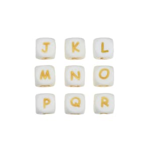 12 mm ホワイト スクエア キューブ 文字 シリコン ビーズ、シリコン文字ビーズ、英語アルファベット文字ビーズ、ソフト ルース ビーズ、ジュエリー クラフト作成