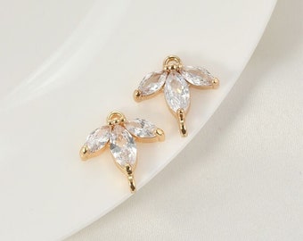 10 pcs Gold Plated CZ Pave Leaves Charm connector,Full Cubic Zirconia Setting DIY Supply, Jewelry Finding Supplies,Craft supply