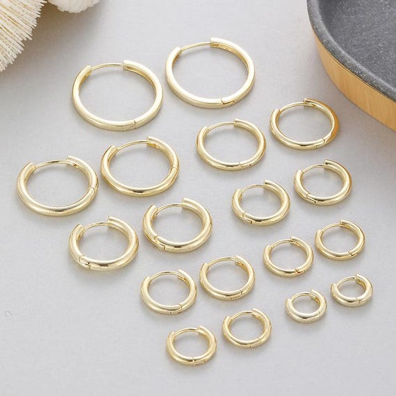 10個入り 14Kゴールドメッキ ラウンドフープピアス、レバーバック 