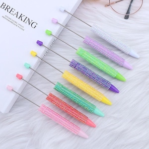 10/50pcs Mixed color Plastic Rhinestone Beadable Pens,DIY Bead Ballpoint Pens ,Beadable Pen Blanks with Ink Refills