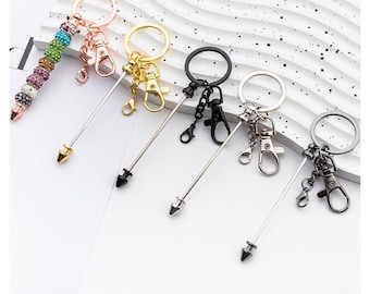 Blanco metalen sleutelhangers met kralen en draaisluitingen, sleutelhangers, aanbod van doe-het-zelfkralen