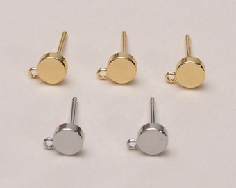10 pcs Gold/ silver Plated Round Earrings,Ear Stud,ROUND Post Earring with Loop, Ear Wire,DIY Earrings Accessories,Earring Attachment Supply