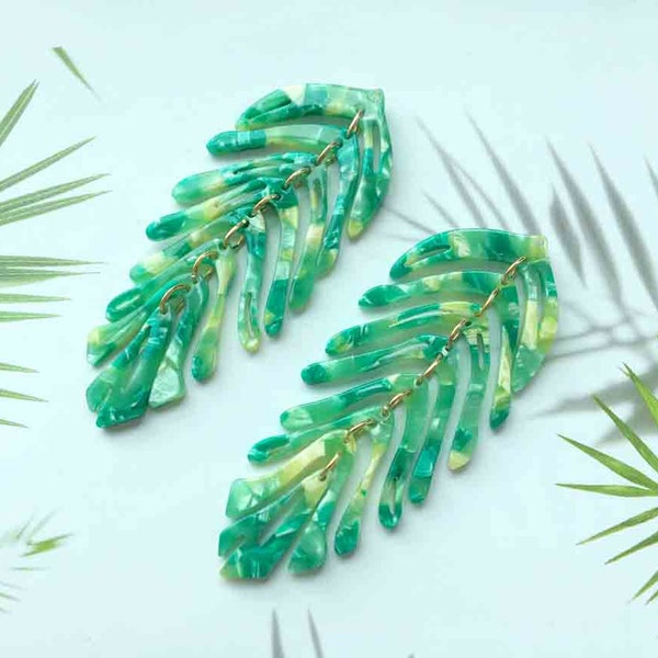 4 PCS 30*75mm Leaf pendant,Tortoise Leaf shape Cellulose Acetate Charm, Plastic Pendant Resin Acrylic Pendant DIY Jewelry Accessories