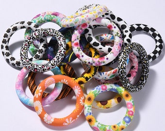 65mm Print Silicone Ring, Silicone beadable O rings, Focal Bead Silicone,Round Silicone Loop with 2 hole, for Car Charm Hanging Ornaments
