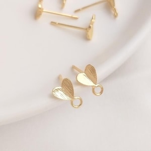 14k Gold Plated Brass Earring Posts- Earring Stud,Heart Ear Studs With Loop,s925 Silver Earring Post For Jewelry Making Supplies