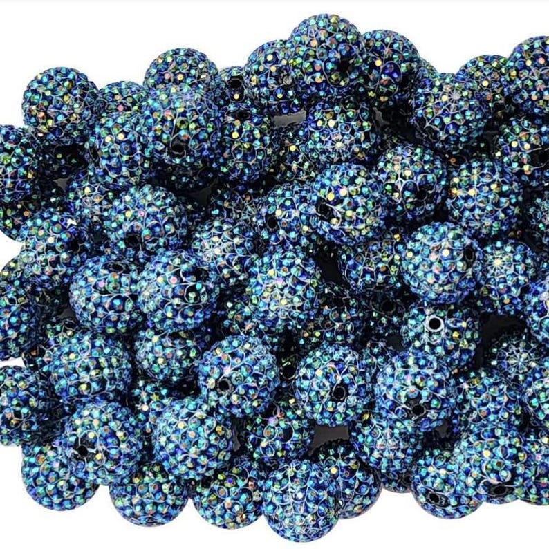 Blue AB Color Spider Web Print Rhinestone Bubblegum Beads,20mm Round ...