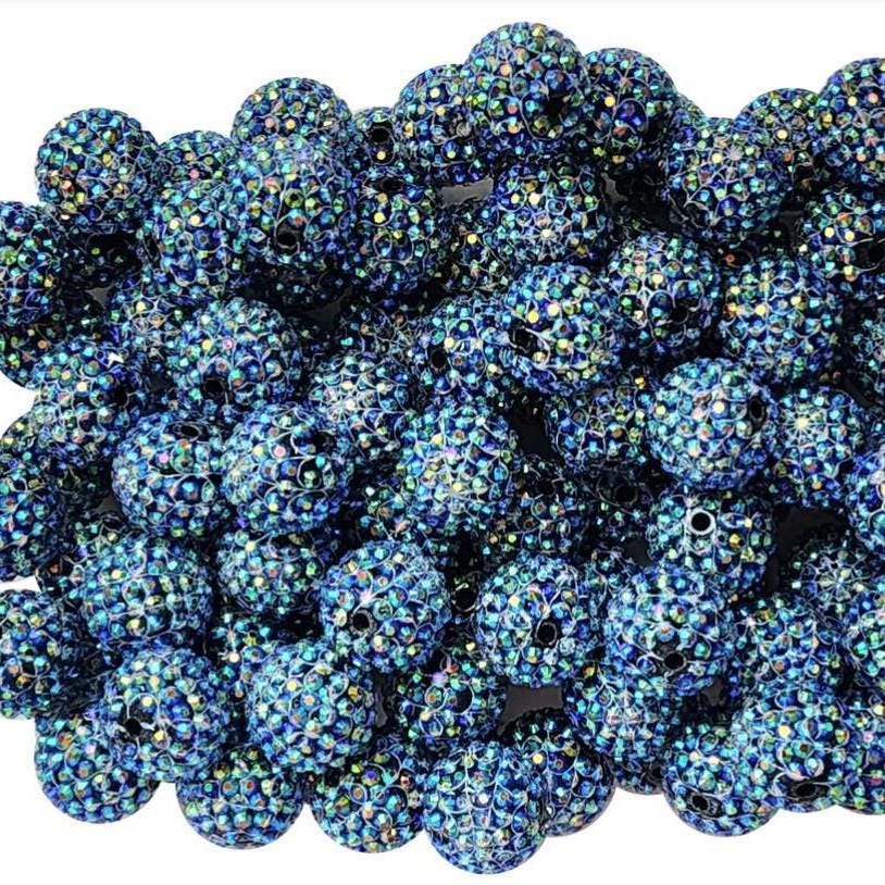 Blue AB Color Spider Web Print Rhinestone Bubblegum Beads,20mm Round ...