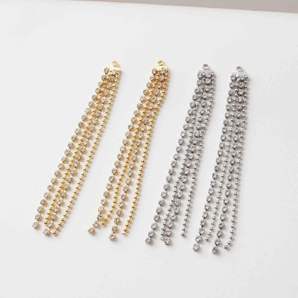 Gold/silverPlated Brass Round Bead Chain Tassels Pendant, Zircon Chain Charm Pendant, DIY Jewelery Supply Designer Earring Finding