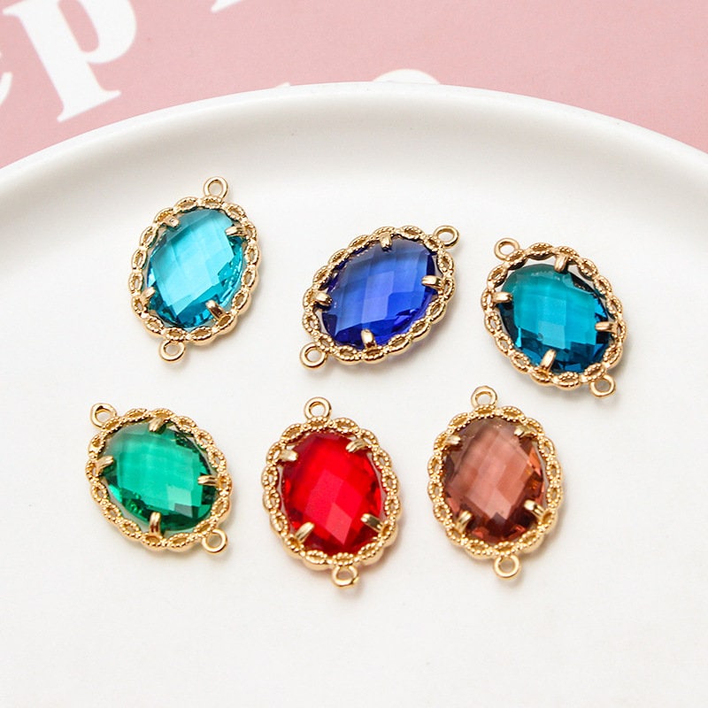 10pcs Clear Crystal Glass Pendant Charm,Faceted Frame Glass Connector Charm,Oval Gemstone Jewelry Supplies Findings,necklace stone pendants