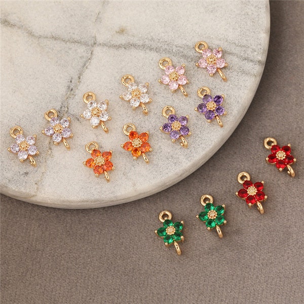 10 PCS Gold Plated Tiny Cubic Zirconia Flower Charm,CZ Pave Flower Connector,Crafts Supplies,DIY Jewelry Findings Making