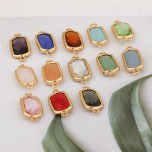 10pc Rectangle Glass faceted with brass setting Charm, Crystal Glass Pendant Charm, Glass Charm,Bezel Gemstone,Glass Pendant,DIY supply