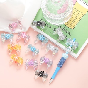 Rhinestone Bow Beads, Fancy Beads, Bling Pen Focals, Acrylic Beads, DIY Beadable Pens,Keychain Beads, Jewelry Craft Making