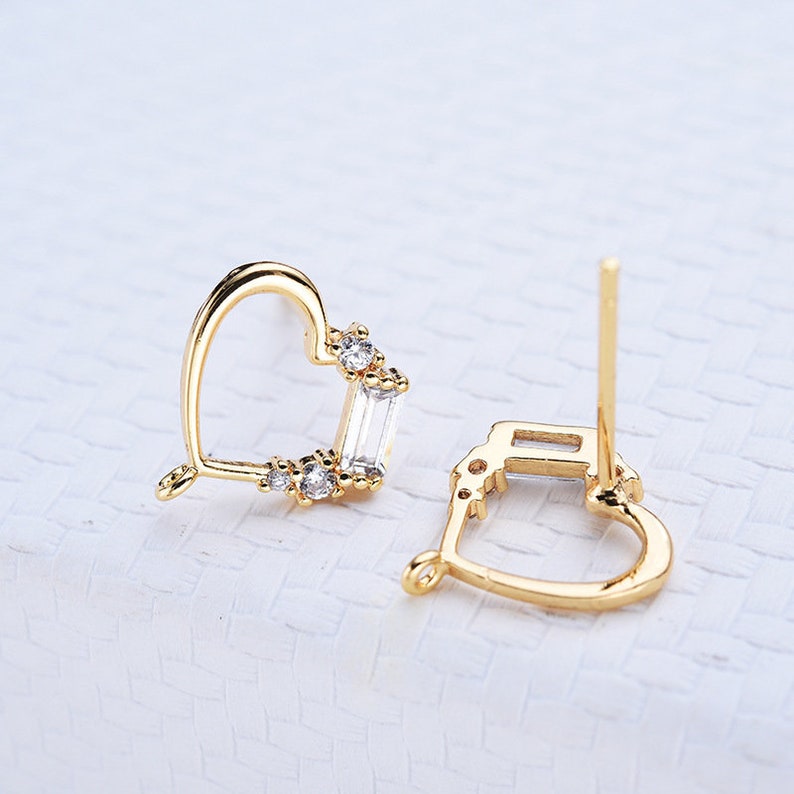 post earring Earrings accessories heart shape ear stud Brass earring finding,Connector Earrings Charm 6 pieces gold plated zircon stud