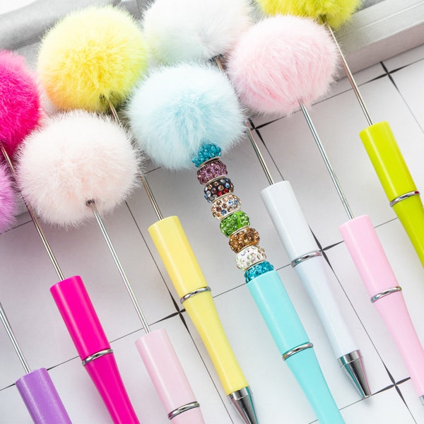 Beadable Fluffy Pens,Plastic DIY Beaded Pens,DIY  Feather Fuzzy Soft Pen,Fluffy Blank Pens ,Beadable pens and refills, Your Color Choice