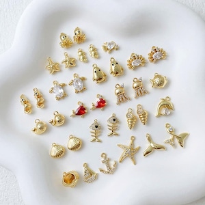 Gold Plated Ocean Charm Set,sea charms,Animal Charm,bracelet charm,conch Charm,Starfish Charm，CZ Charm, Diy Jewelery Making Accessories