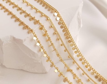 1 Meter Heart Drop Chain Simple Chain,14K Shiny Gold Plated Brasscurby chain  Chain, Gold star / ball charm Jewelry Craft