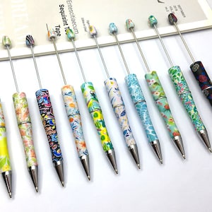 5pcs Printed Beadable Pens,Plastic Beadable pens,Beadable Pen Blanks with Ink Refills,Journal writing，Bubblegum Beads to Customize