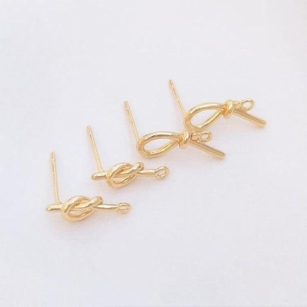 10 pc 14K gold plated earrings post stud with ring/loop, Knot wedding earrings Stud,  Tie The Knot Jewelry, Minimalist Post Earrings