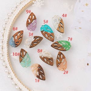 10 PCS Epoxy Resin Pendants, leavesTranslucent Resin Earring Findings, Wood and Resin Pendant, Color Blocked,Diy Jewelry Accessories