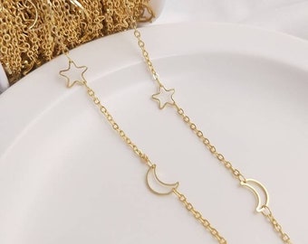 1 Meter 14k Gold plated Star and moon chain, brass Necklace chain,Gold Chain necklace, gold necklace, Diy Bracelet Chain, Jewellery supplies