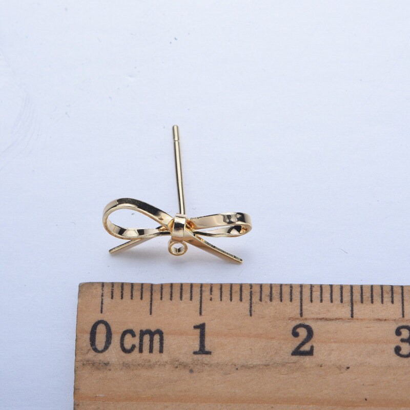 SUNNYCLUE 50Pcs Real 18K Gold Plated Bow Earring Posts - Cute Bowknot Studs With Ear Nuts For DIY Jewelry Making
