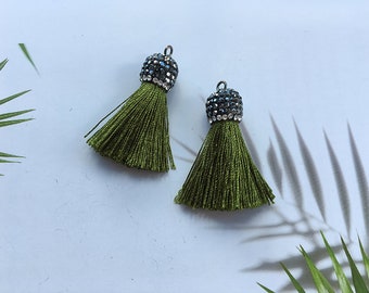 4 pieces Tassels with Rhinestone cap,Tiny silk Tassels,3.5cm silky thread tassels,Tassels Charm Jewelry Making,DIY Tassels Earrings