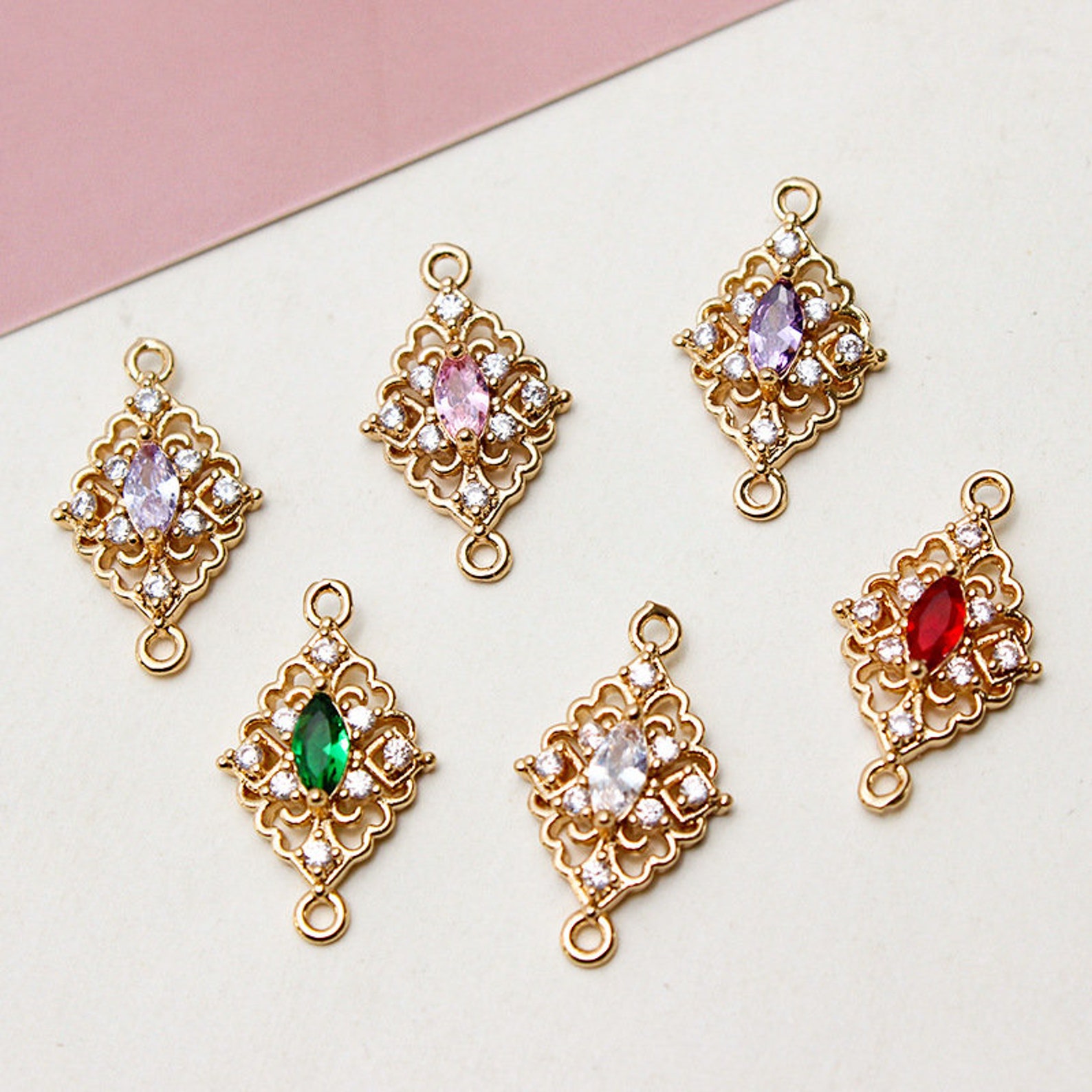 10pc Crystal Glass Diamond Shape Pendant Charmgold Plated - Etsy