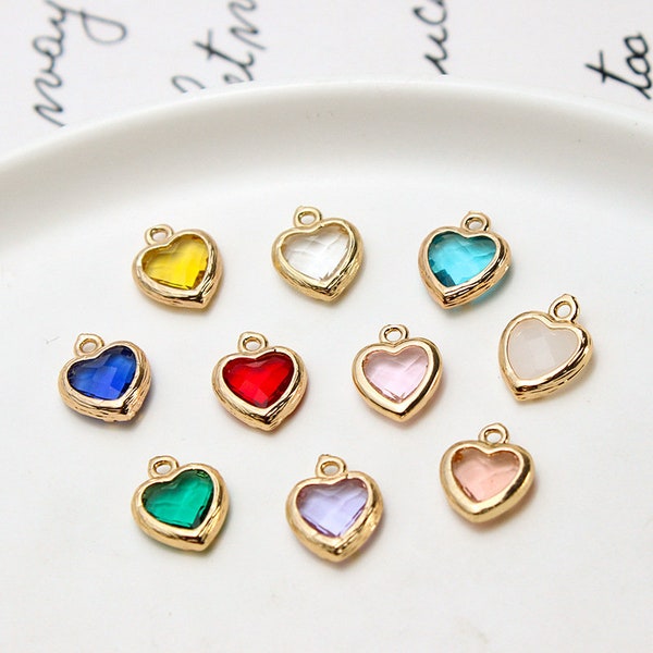 10 pcs 10x12mm Glass Faceted Lucite Pendant ,11 colors Glass Charm pendant, Heart Pendant Charms,Gemstone Pendant,gold Channel Charm