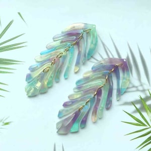 4 PCS 30*75mm Leaf pendant,Tortoise Cellulose Acetate leaf charms, Plastic Pendant ,Resin Acrylic Pendant DIY Jewelry Accessories