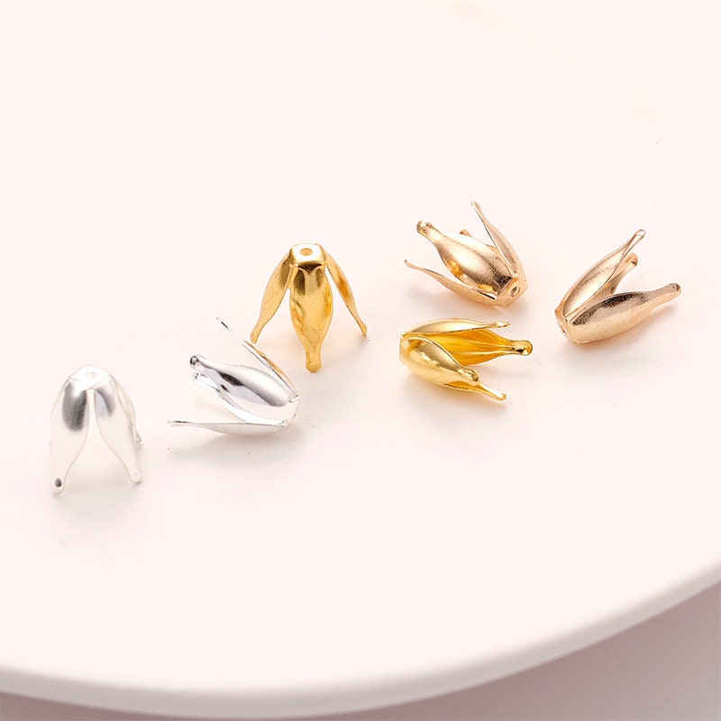 12x10mm Flower Cap Beads charm ,Gold/silver plated on brass , Bulk beadcaps, Small Bead caps Jewelry Findning DIY Craft Supplies
