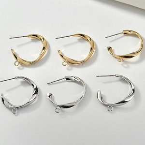 10 pcs Real Gold plated Brass Earring Posts, Geometric Circle Stud Earring,18K Circle Earring Posts With Loop, Attachment Finding Wholesale