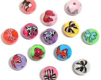 Perline con stampa a fiocco da 16 mm, perline acriliche assortite Gumball, penna con perline fai da te, creazione di gioielli artigianali, perline acriliche sfuse