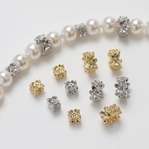 Gold Plated Flower Spacer beads Charms, CZ Zircon beads,Bracelet Spacer Beads Loose Beads for Jewelry Making DIY Crafts Findings