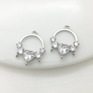 10 Stück Versilbert CZ Pave Herz Charm Anhänger, Ohrring Stecker, Voll Zirkonia Setting DIY Versorgung, Schmuck finden Zubehör