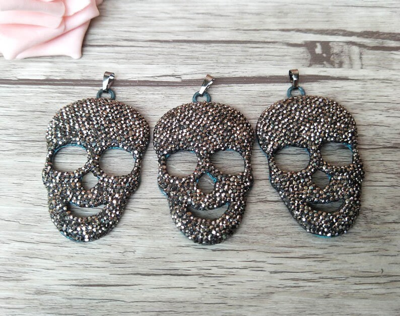 pave Crystal Rhinestone cham pendant,DIY Jewelry Necklace Making PD719 5Pcs Metal brass skeleton skull Charm Pendant