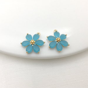 10 pieces Gold Plated CZ Pave Six Petal blue Flower Pendant, Flower Charm,Jewelry Making,bracelet necklace pendant, Crafts Supplies