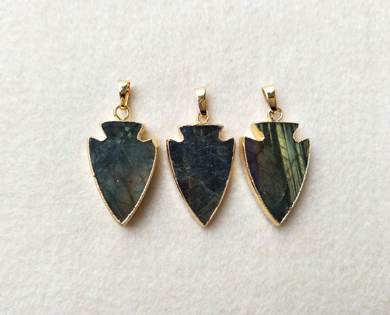 4 pcs Natural Labradorite Pendant Bead,Plated Arrowhead Handmade Gemstone Peacock Shining Labradorite Arrow DIY Jewelry Making PD262