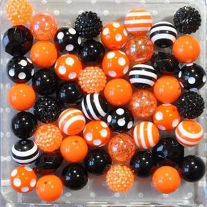 50 pcs halloween beads,Black Stripe and Orange chunky bead, Bubblegum Beads Mixes,  20mm chunky bead, ,bulk variety assorted