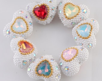Sparkle Rhinestone Heart Gem Beads,Pave Polymer Clay Beads, Bling Pen Focals charm