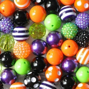 Bubblegum Beads Mixes, Halloween DIY, Black green Purple and Orange,20mm 50 pcs halloween beads,Acrylic Beads,bulk variety assorted