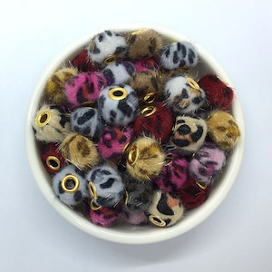 15mm Leopard Plush Furry Beads,  Plush Furry Large Hole Spacer Beads, Beads With Texture,Fuzzy Spacer for Beaded Pen Making