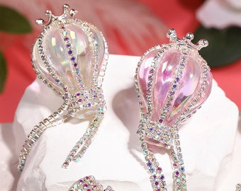 5pcs Crown Hot Air Balloon Acrylic Beads, Pen Focals Beads, Sparkling Rhinestone Tassels Beads, Sparkle Beads, Jewelry Craft Making
