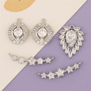 6 Stück versilberte CZ Pave Blätter Stern Träne Charm Stecker, voller Zirkonia Setting DIY Versorgung, Schmuck finden Lieferungen
