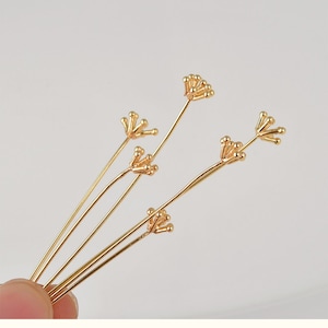 18K Gold Plated Flower head Pins Jewelry Making, head Pins Headpins Jewelry Making Craft Supply, 0.7x50mm