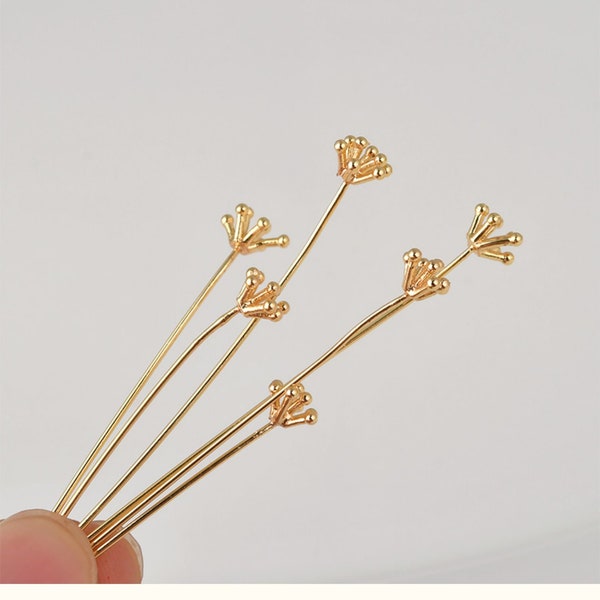 18K Gold Plated Flower head Pins Jewelry Making, head Pins Headpins Jewelry Making Craft Supply, 0.7x50mm