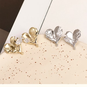 14K Gold Plated Brass Heart Ear Studs,Zircon Earring Studs ,Post Earrings With Loop,earring connector Brass earring findings jewelry supply