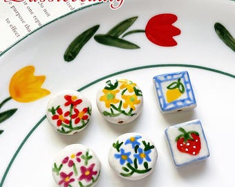 Round Ceramic loose spacer beads, Square Bracelet Porcelain Beads For Jewelry