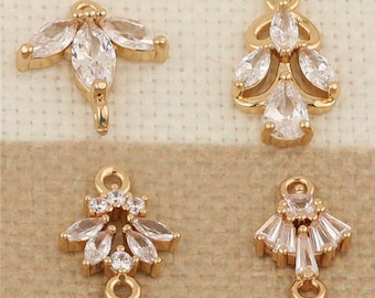 10 pcs Gold Plated CZ Pave Leaves Charm connector,Full Cubic Zirconia Setting DIY Supply, Jewelry Finding Supplies,Craft supply