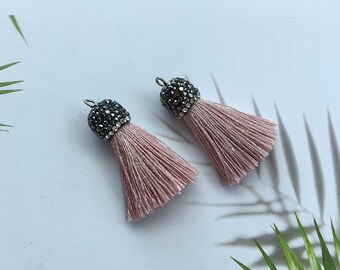 4 pieces Tassels with Rhinestone cap,Tiny silk Tassels,3.5cm silky thread tassels,Tassels Charm Jewelry Making,DIY Tassels Earrings