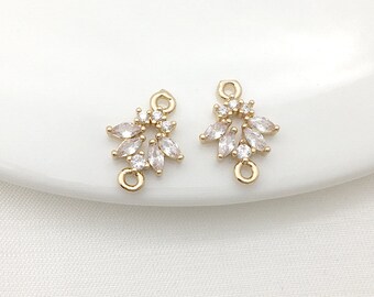 10 pieces Gold Plated CZ Pave Leaves Charm Pendant, Earring connector,Cubic Zirconia Setting DIY Supply,Making Jewelry Finding Supplies